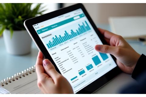 Persona usando un tablet con una aplicación de finanzas, Herramientas de Gestión Financiera para Freelancers.